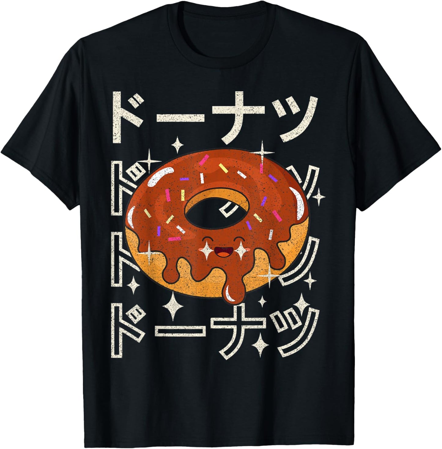 Funny 90s Japanese Cute Kawaii Donut Vintage Aesthetic Anime T-Shirt - T-Shirt | Black