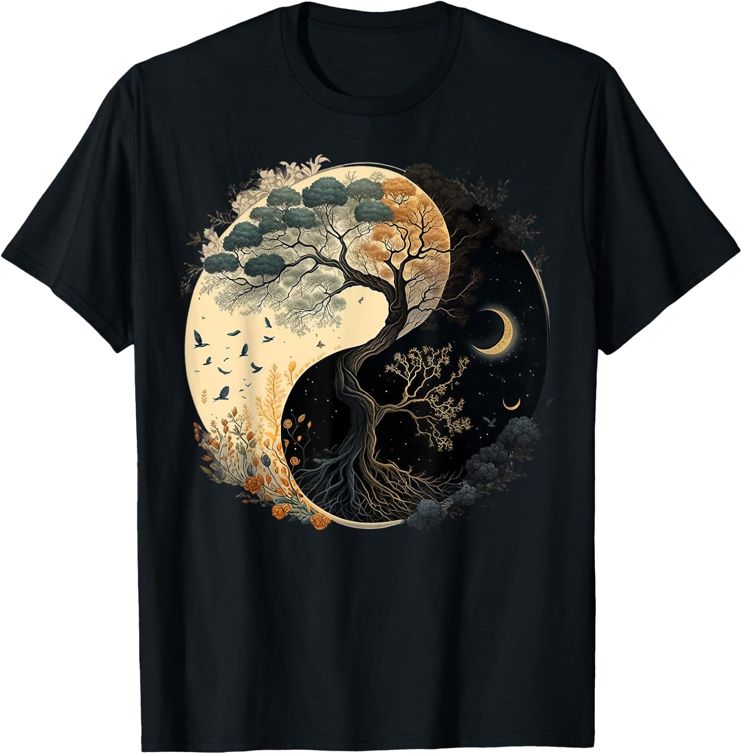 Yin Yang Tree of Life Moon Sun Duality T-Shirt - T-Shirt | Black