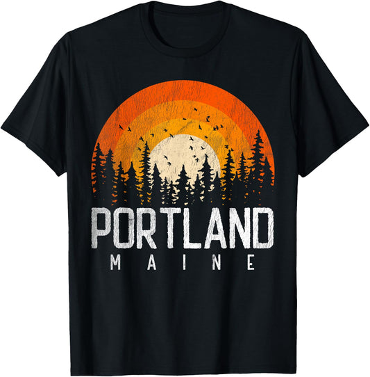 Portland Maine ME Shirt Retro Style Vintage 70s 80s 90s Gift T-Shirt - T-Shirt | Black