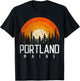 Portland Maine ME Shirt Retro Style Vintage 70s 80s 90s Gift T-Shirt - T-Shirt | Black