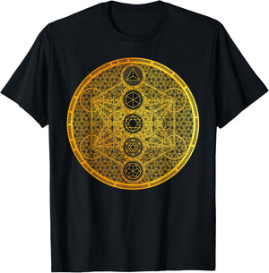 Metatron Cube Platonic Solids Sacred Geometry Metaphysics T-Shirt - T-Shirt | Black