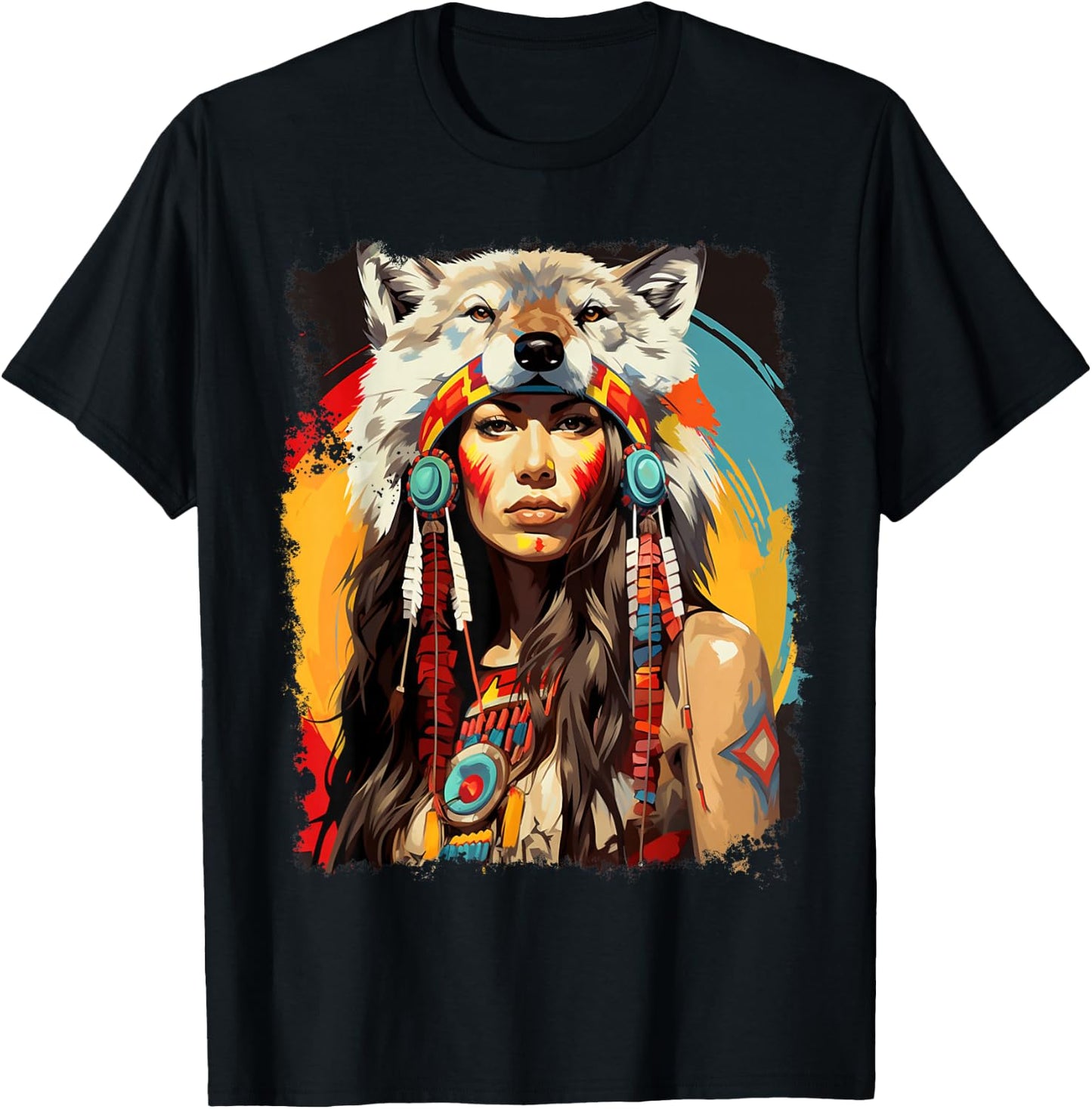 Indigenous Wolfwear Beautiful Native American - -Adults, Black, Small, Short Sleeve, Classic Fit T-Shirt - T-Shirt | Black