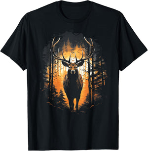Forest Deer Wildlife Animal Illustration T-Shirt - T-Shirt | Black