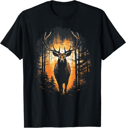 Forest Deer Wildlife Animal Illustration T-Shirt - T-Shirt | Black