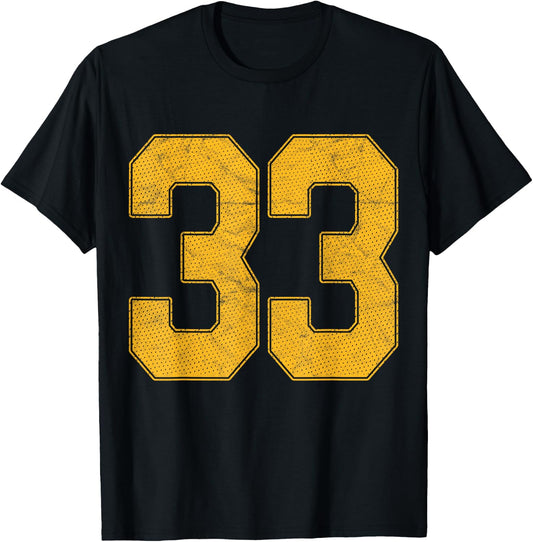 Number 33 Numbered Uniform Sports Team Jersey 33rd Birthday T-Shirt - T-Shirt | Black