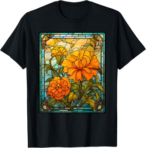 Stained Glass Style Marigold T-Shirt - T-Shirt | Black