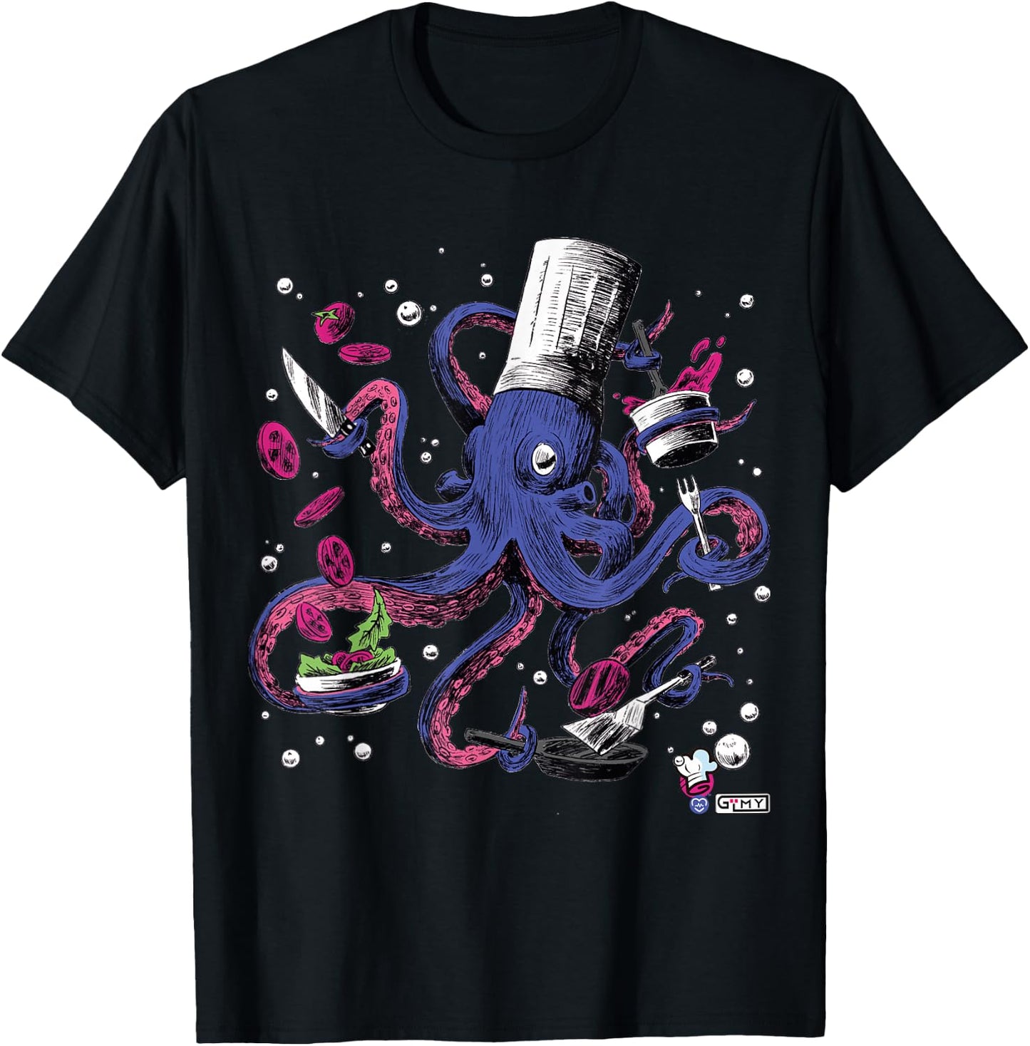 Funny Octopus Kitchen Chef Humor T-Shirt - T-Shirt | Black