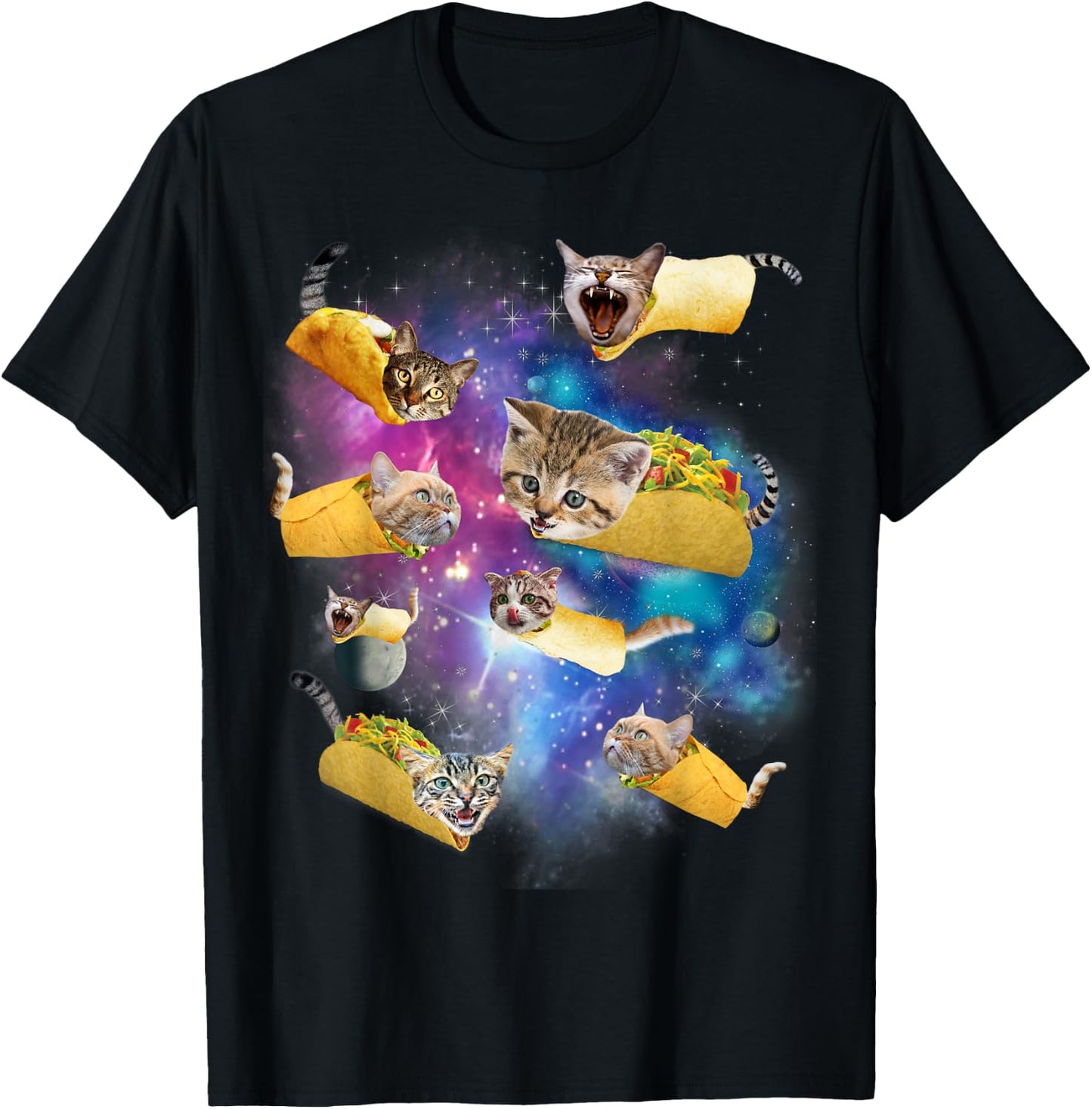 Burrito Pizza and Taco Cat in Space - Tacocat Gift Men Women Girls Kids T-Shirt - T-Shirt | Black