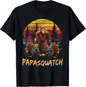 Papa Squatch Retro Bigfoot Dad Sasquatch Yeti Fathers day T-Shirt - T-Shirt | Black