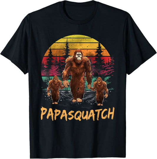 Papa Squatch Retro Bigfoot Dad Sasquatch Yeti Fathers day T-Shirt - T-Shirt | Black