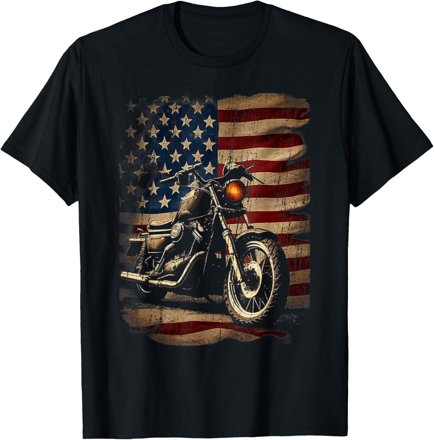 USA Motorcycle Flag T-Shirt - T-Shirt | Black