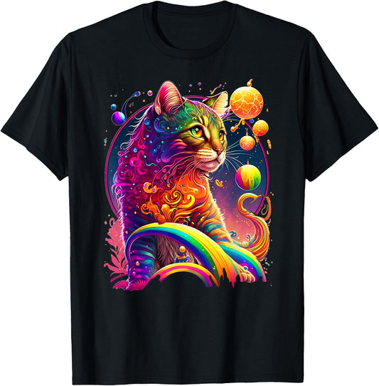 Colorful Rainbow Cat Graphic Men Women Kids T-Shirt - T-Shirt | Black