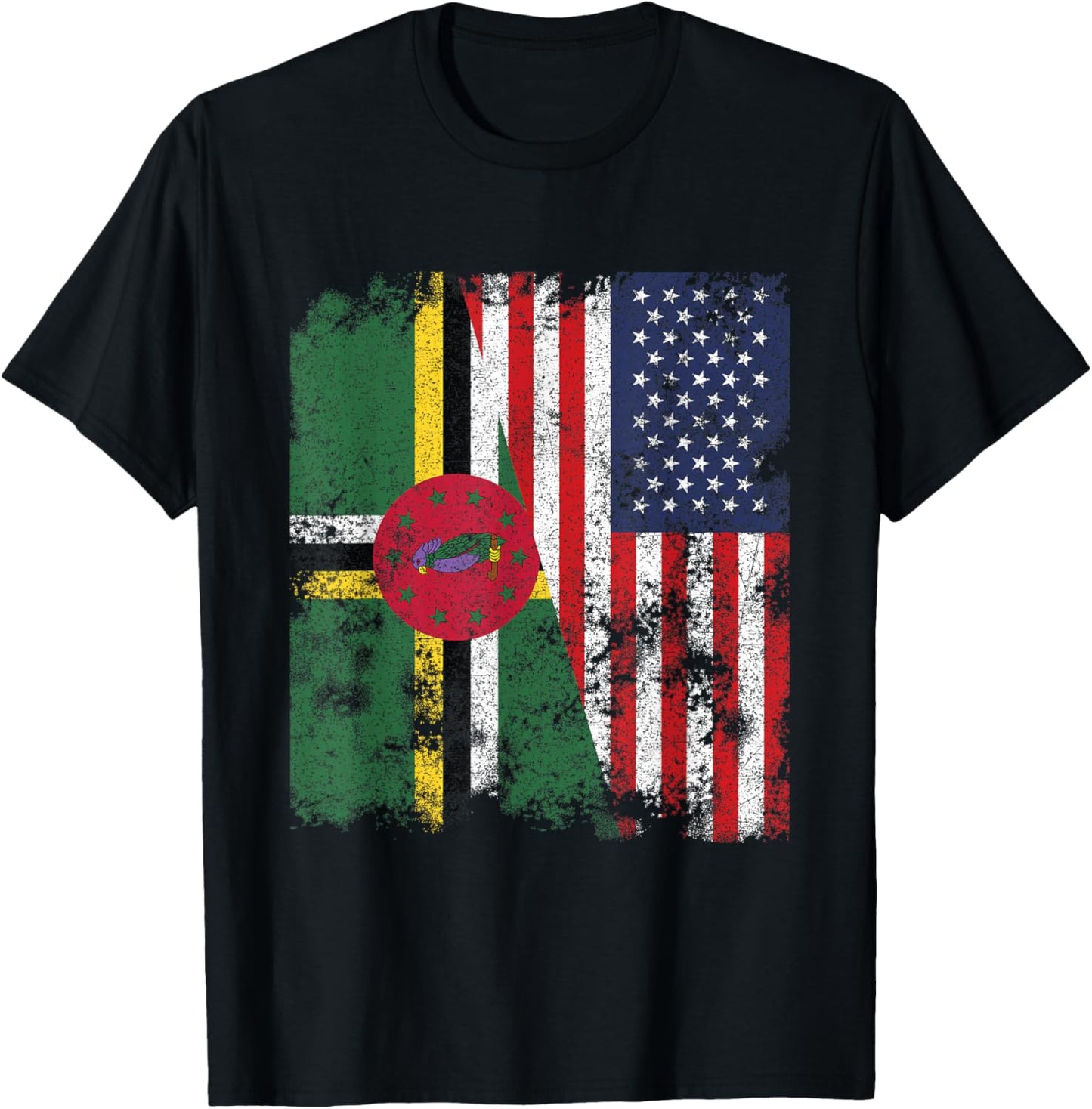 Dominica USA Flag Distressed - Half American Kids Men T-Shirt - T-Shirt | Black