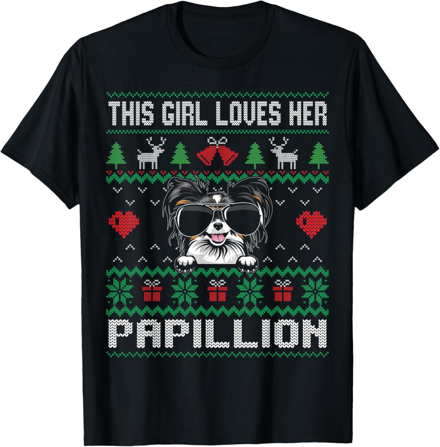 Papillion Girl Cool Ugly Christmas for Dog Mom T-Shirt - T-Shirt | Black