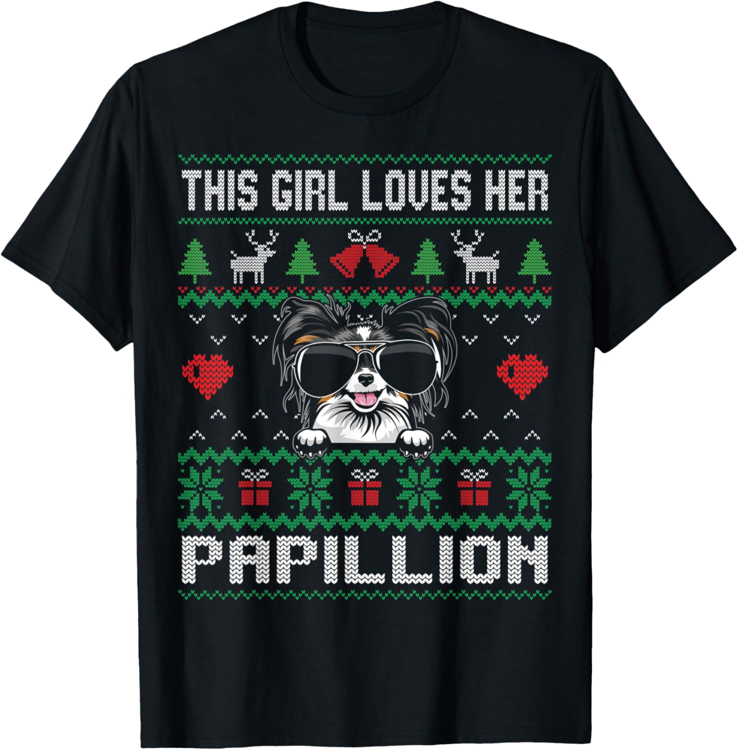 Papillion Girl Cool Ugly Christmas for Dog Mom T-Shirt - T-Shirt | Black