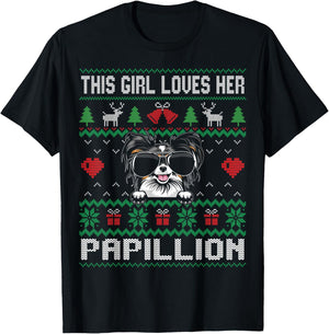 Papillion Girl Cool Ugly Christmas for Dog Mom T-Shirt - T-Shirt | Black