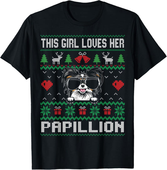 Papillion Girl Cool Ugly Christmas for Dog Mom T-Shirt - T-Shirt | Black