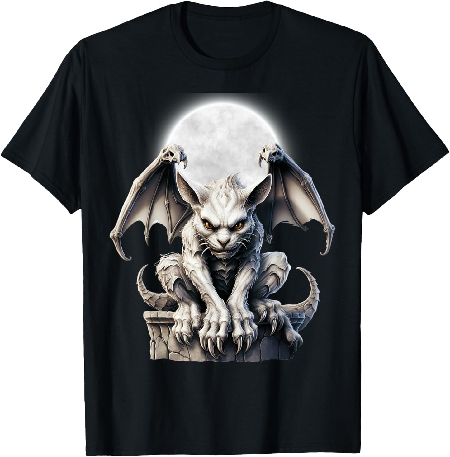 Halloween Gothic Winged Gargoyle Goth Fantasy Moon T-Shirt - T-Shirt | Black