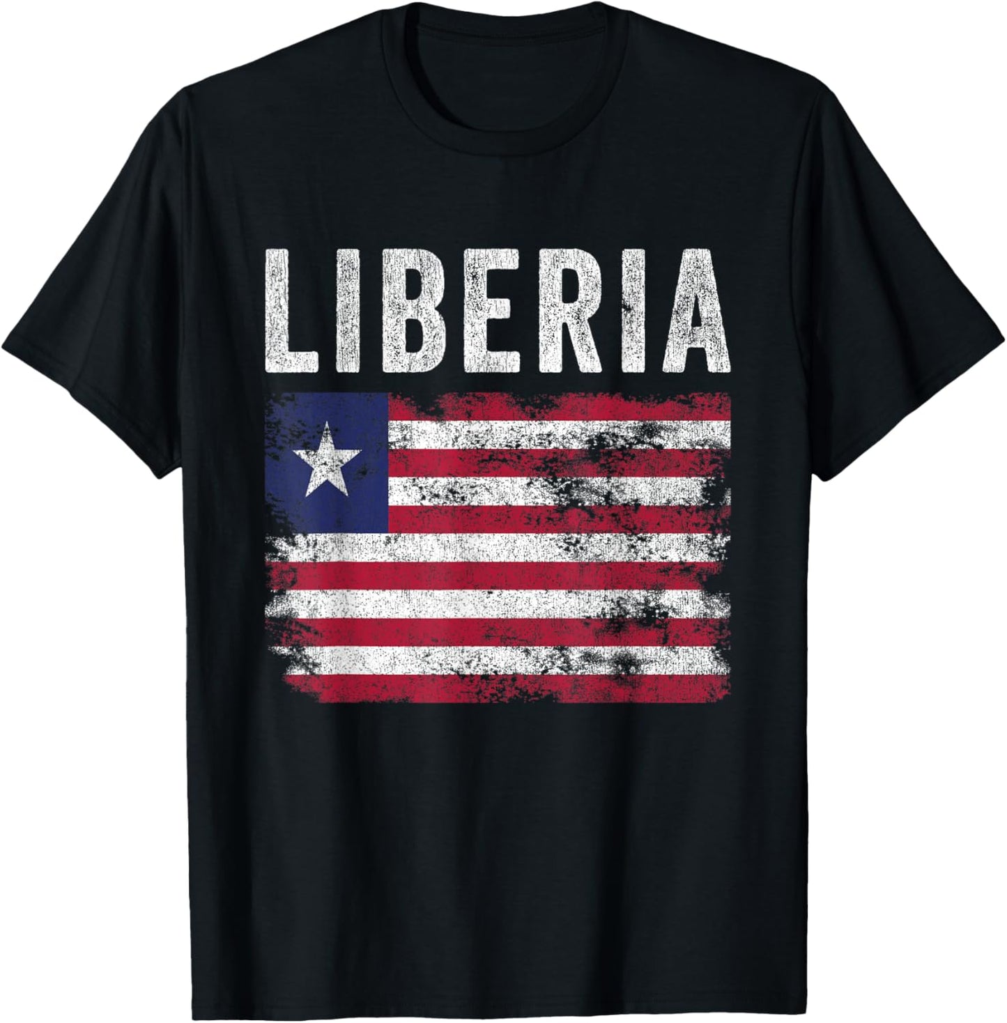 Liberia Flag Distressed - Men Women Kids - Liberian Flag T-Shirt - T-Shirt | Black