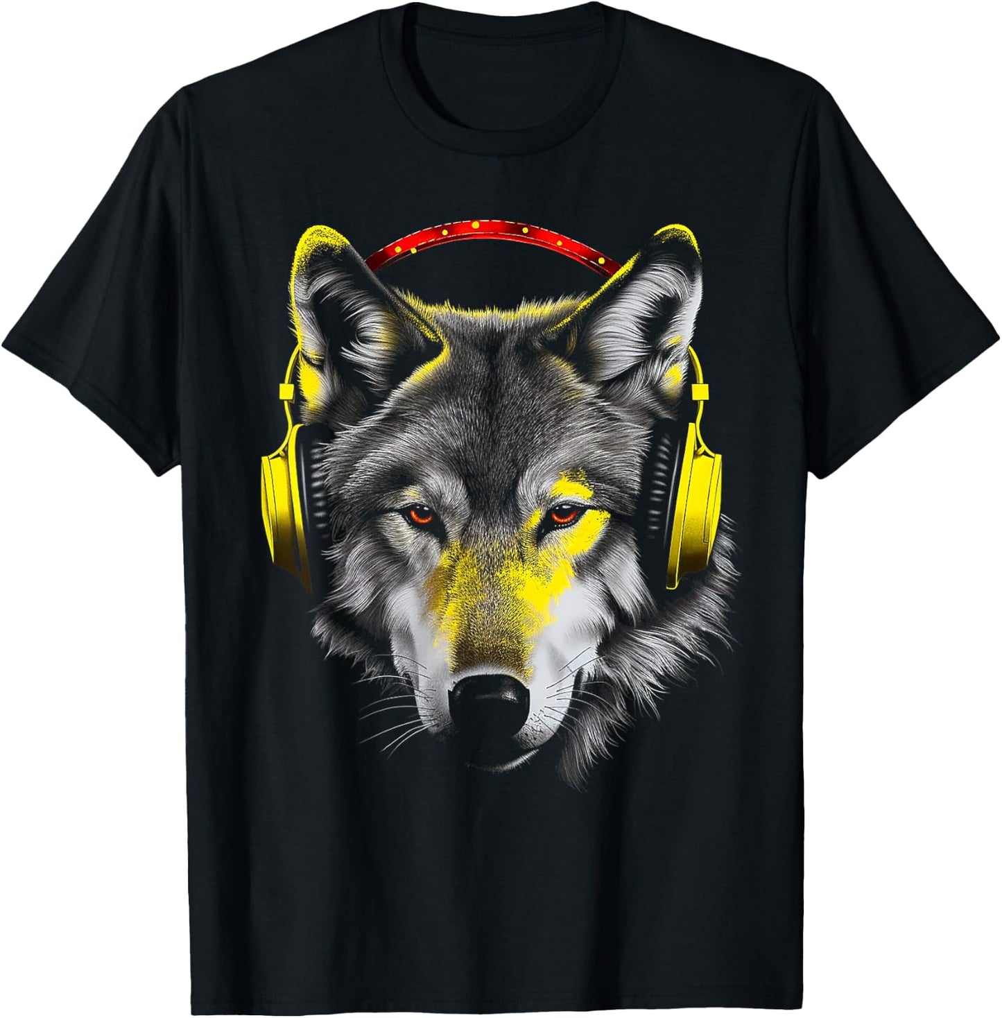 Wolf Headphones Artwork | Animal Music Wolf T-Shirt - T-Shirt | Black
