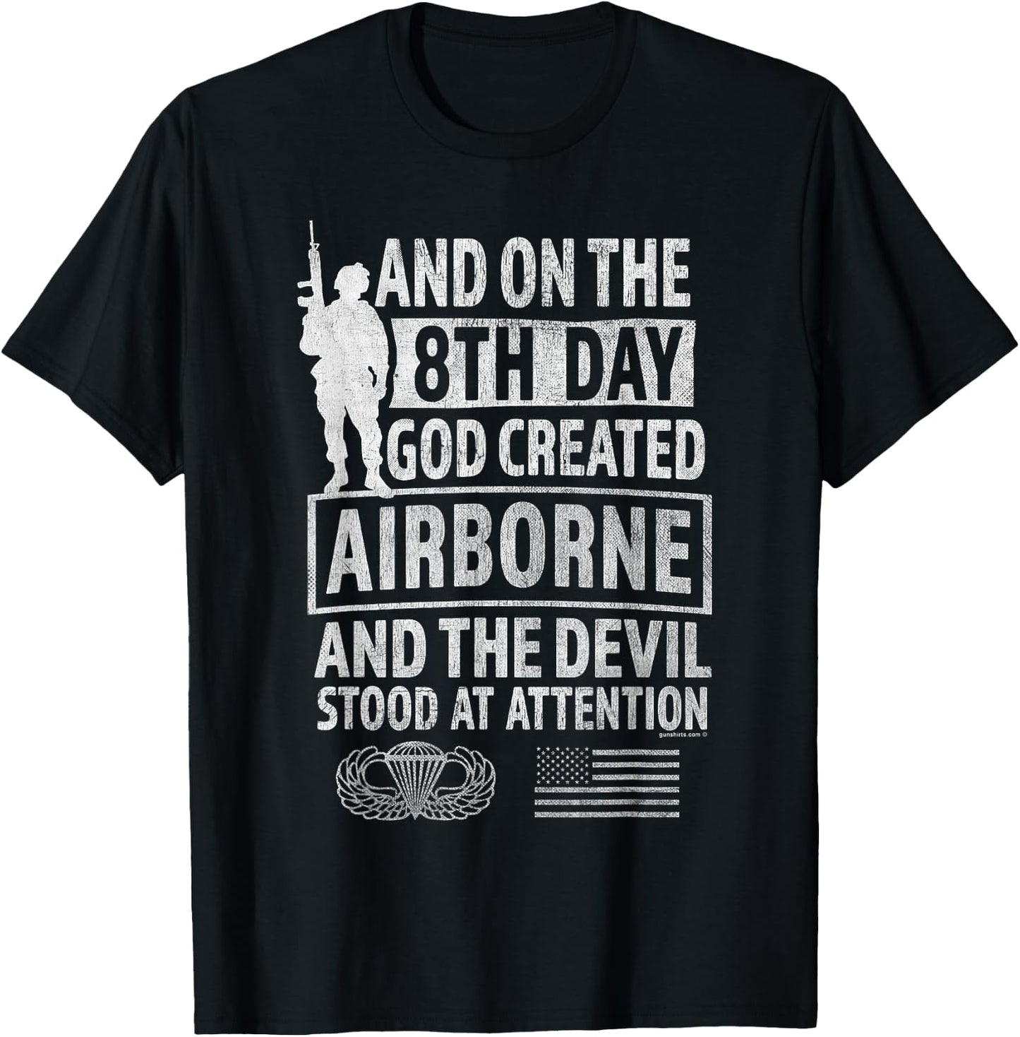 Airborne - 8th Day God Created Airborne, Devil Stood at ... T-Shirt - T-Shirt | Black