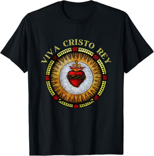 Roman Catholic Sacred Heart Viva Cristo Rey T-Shirt - T-Shirt | Black