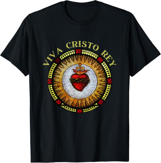Roman Catholic Sacred Heart Viva Cristo Rey T-Shirt - T-Shirt | Black