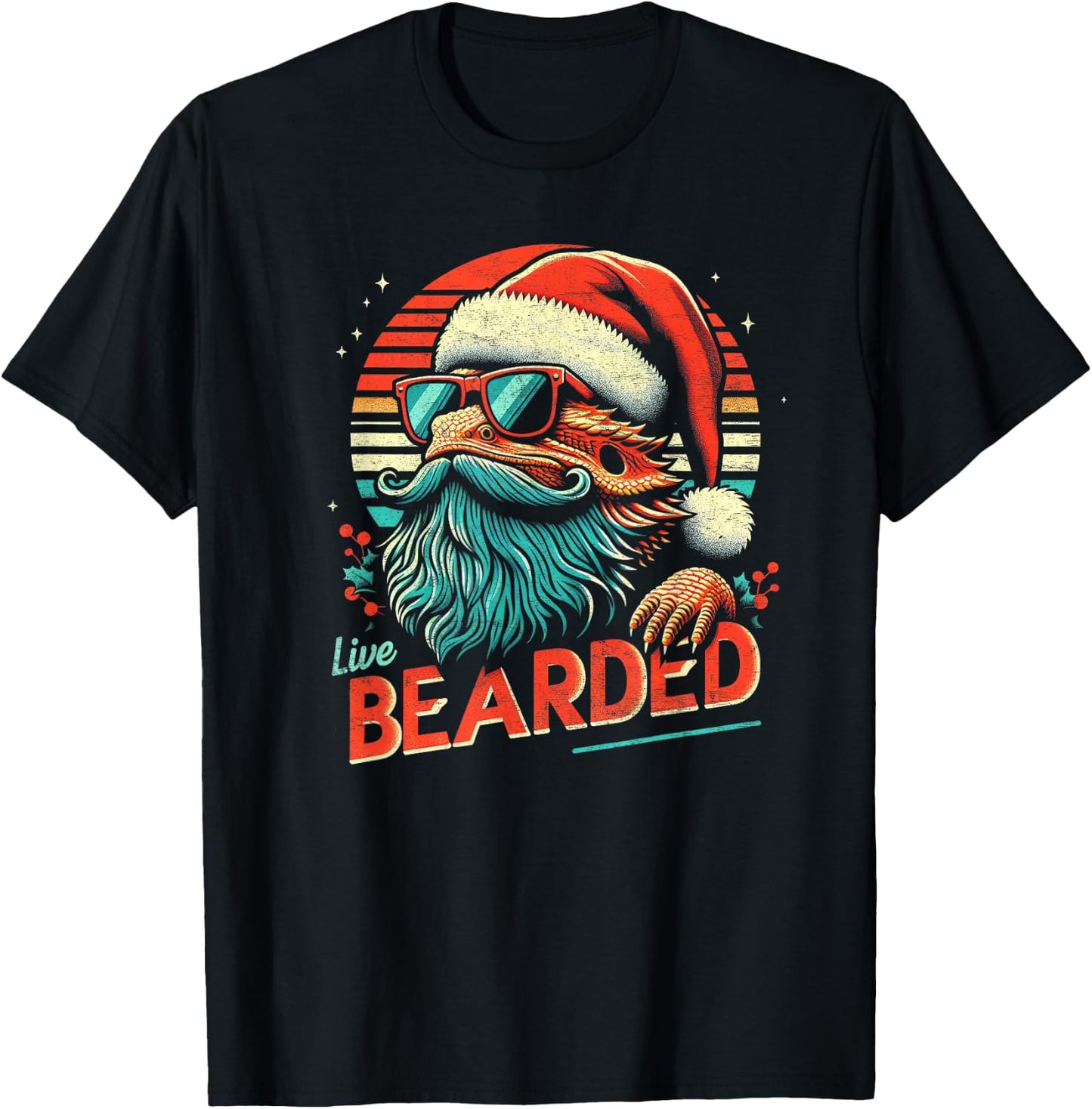 Bearded Dragon Sunglasses Live Bearded Funny Christmas T-Shirt - T-Shirt | Black