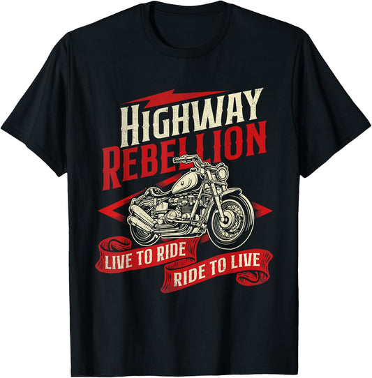 Highway Rebellion - Racing Motorcycling Rider Biker Riding T-Shirt - T-Shirt | Black
