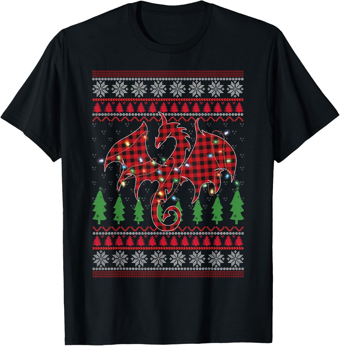 Zodiac Dragon Ugly Sweater Christmas Lights Dragon Lover T-Shirt - T-Shirt | Black