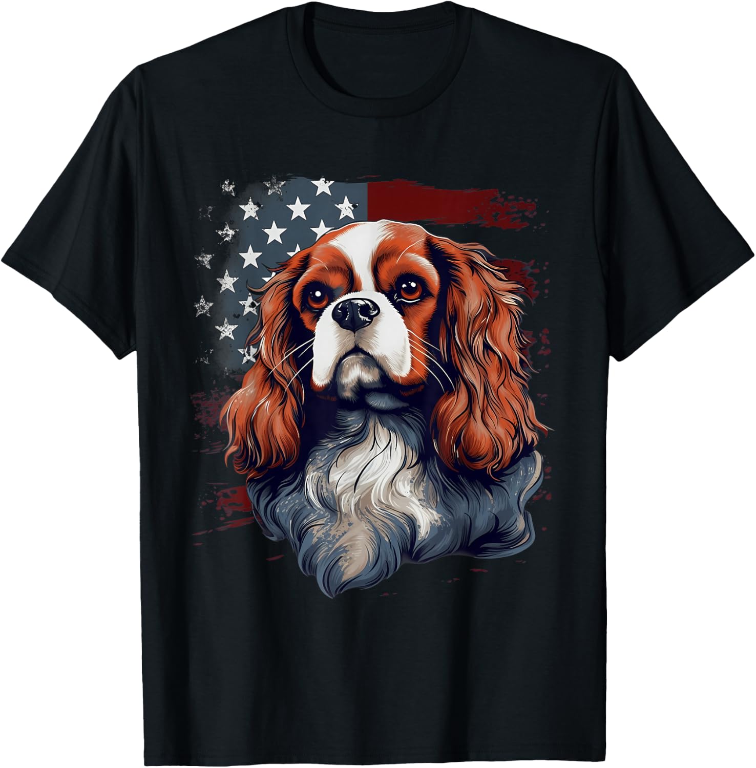 4th Of July US Flag Cavalier King Charles Spaniel Dog T-Shirt - T-Shirt | Black