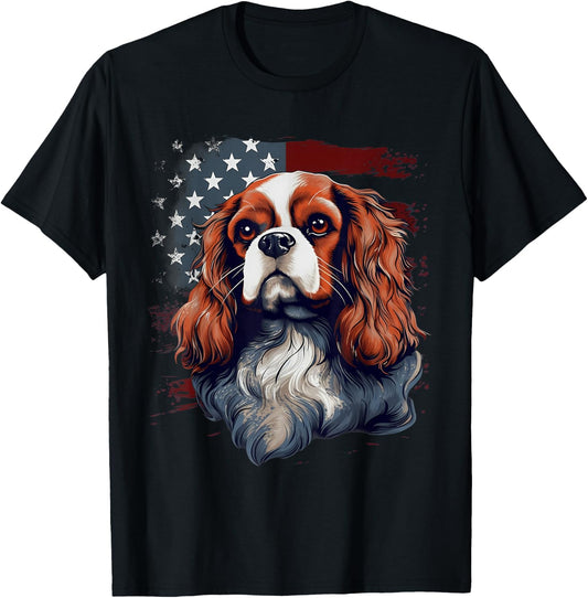 4th Of July US Flag Cavalier King Charles Spaniel Dog T-Shirt - T-Shirt | Black