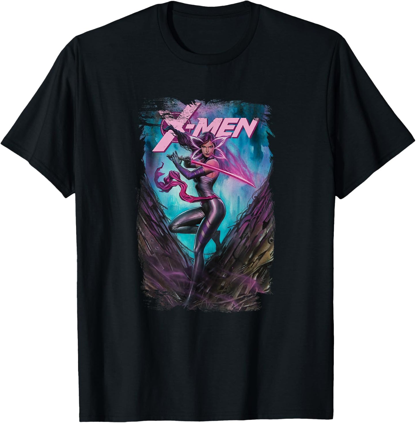 Marvel X-Men Psylocke Wielding Sword Vintage Poster T-Shirt - T-Shirt | Black