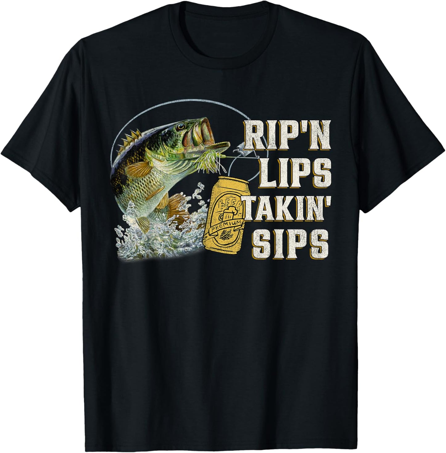Rip'n Lips Talking Sips Funny Fishing - Men's Black Short Sleeve - Small - Fishing T-Shirt - T-Shirt | Black