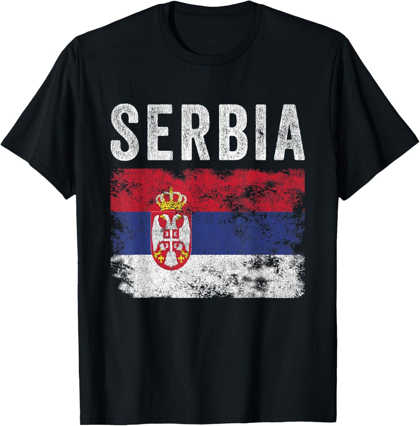 Serbia Flag Distressed - Men Women Kids - Serbian Flag T-Shirt - T-Shirt | Black