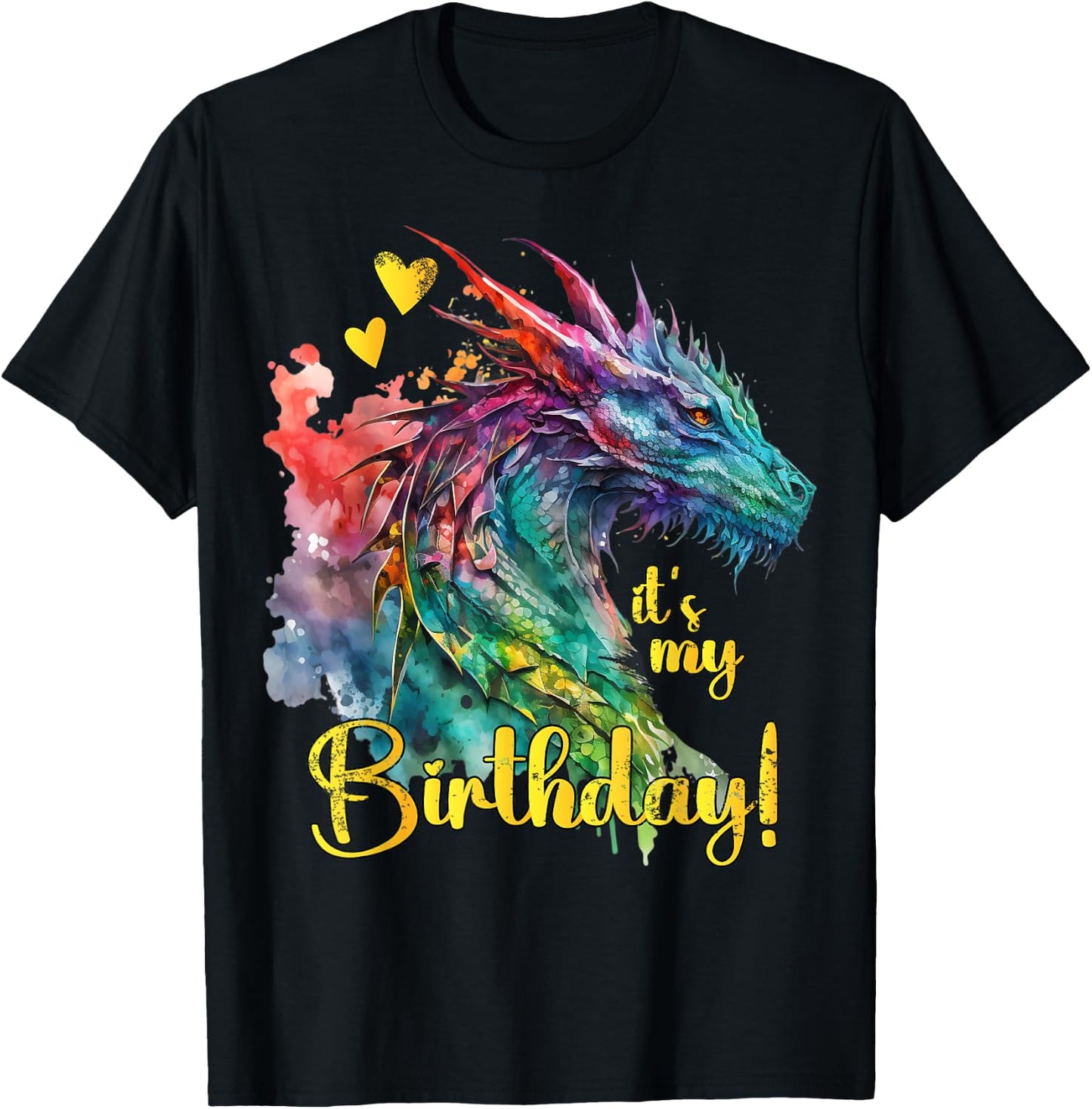 It's my Birthday Dragon Themed - Dragons Lover Watercolor T-Shirt - T-Shirt | Black