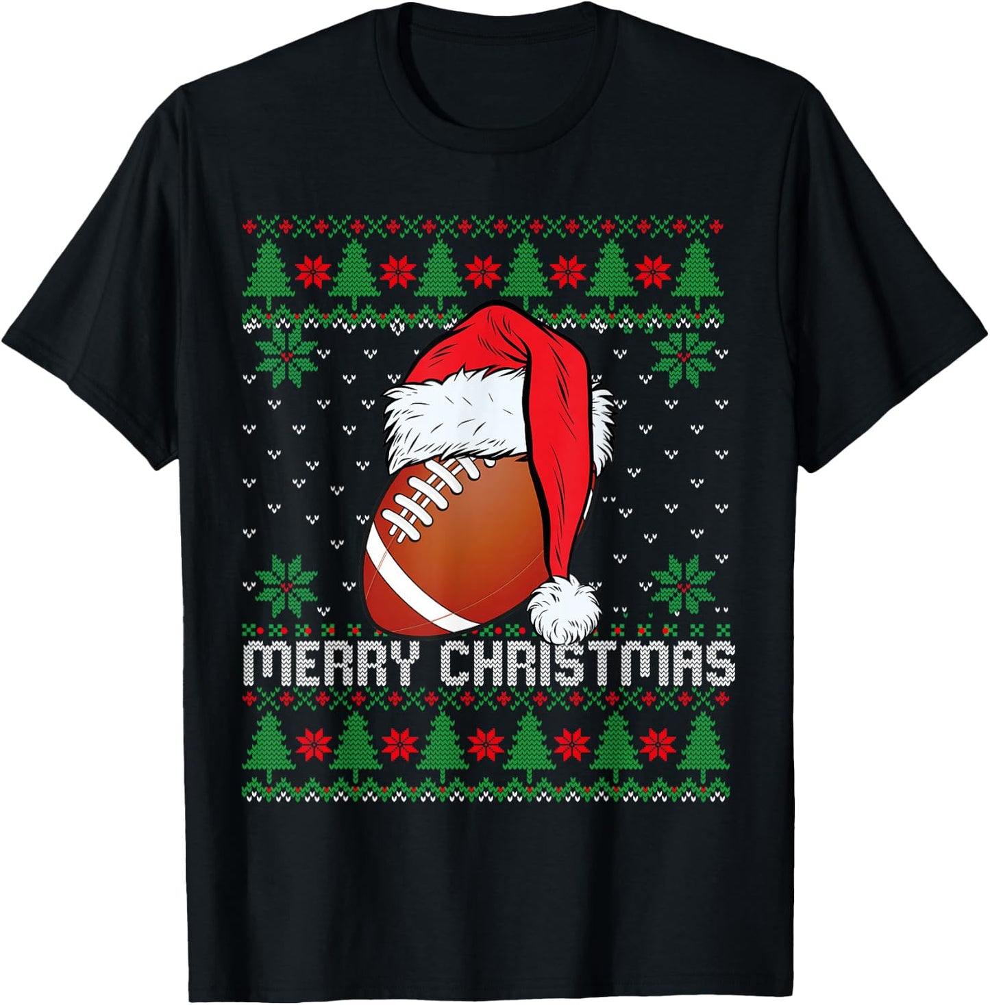 This is My Christmas Pjamama Football With Santa Hat Xmas T-Shirt - T-Shirt | Black