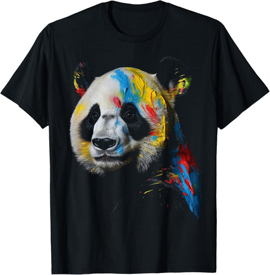 Large Panda Colourful Animal Panda Bear Zoo Art Panda T-Shirt - T-Shirt | Black