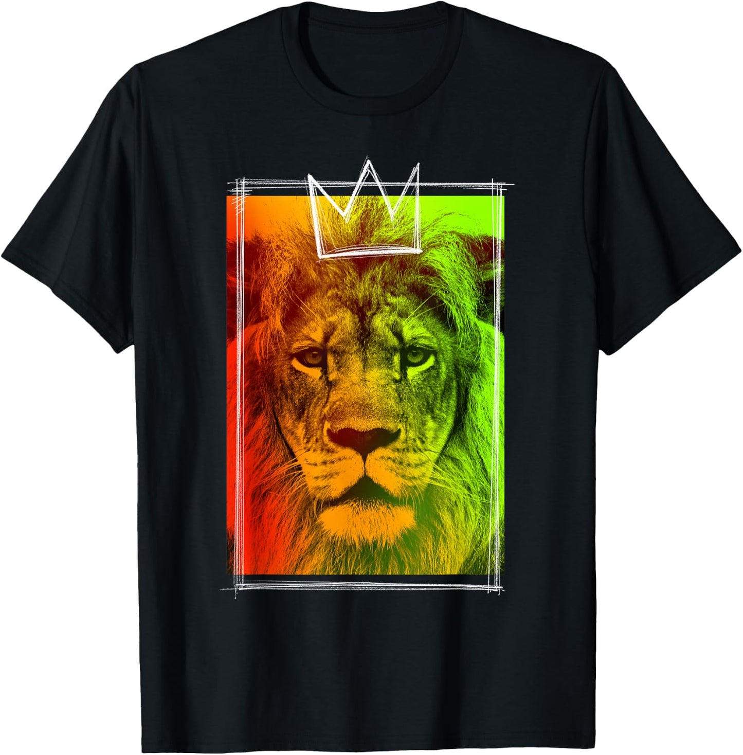 Trendy King Lion Neon Crown Poster T-Shirt - T-Shirt | Black