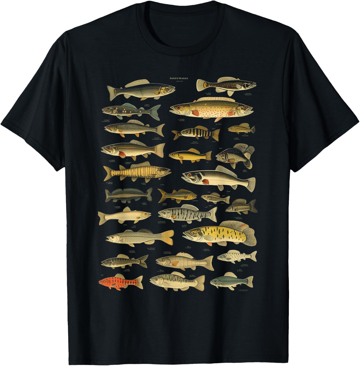 Types Of Freshwater Fish Species Fishing Graphic T-Shirt - T-Shirt | Black