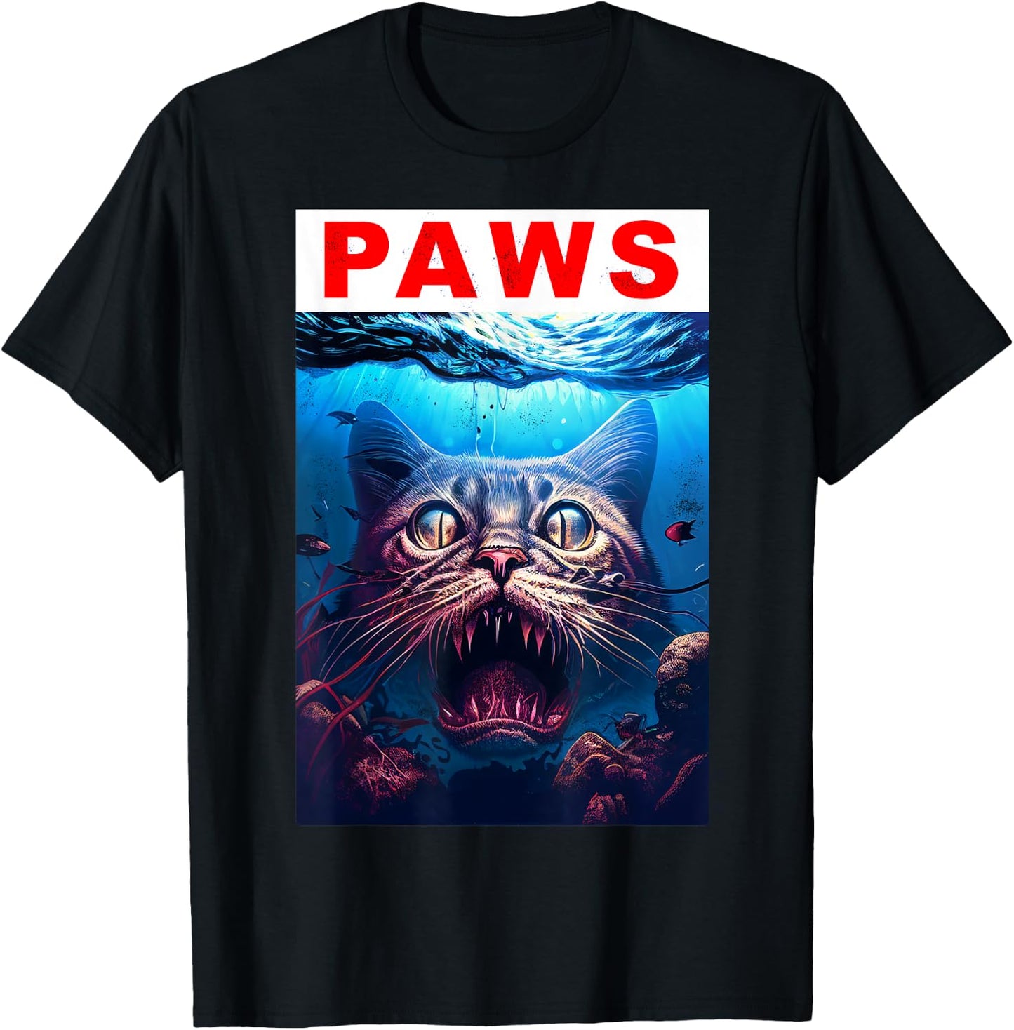 Paws Funny Cat Kitten Shark Tomcat Kitty Parody Cat Lover Men Women Girls Kids T-Shirt - T-Shirt | Black
