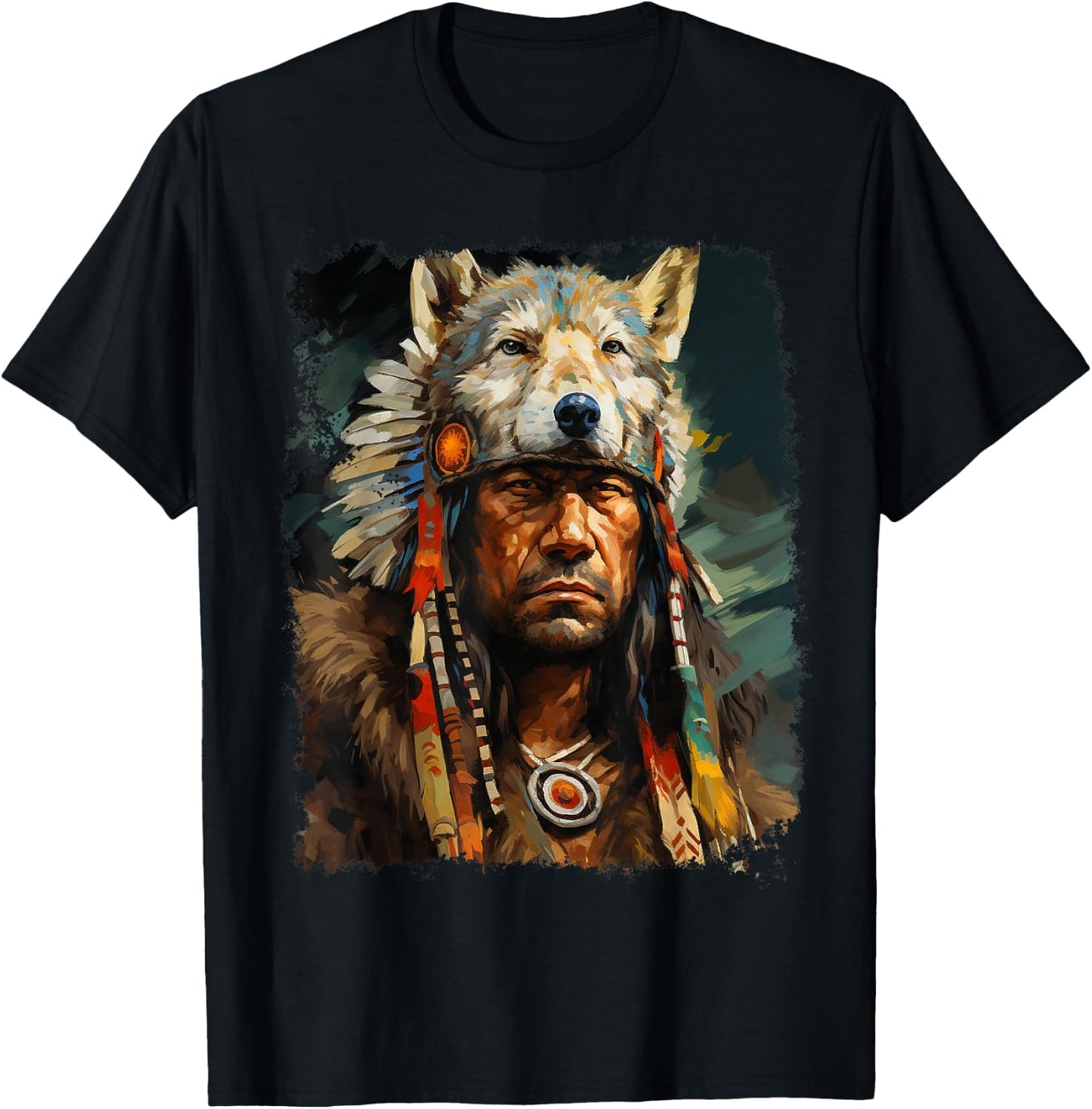 Wolf Native American T-Shirt - T-Shirt | Black
