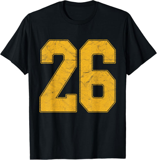 Number 26 Numbered Uniform Sports Team Jersey 26th Birthday T-Shirt - T-Shirt | Black