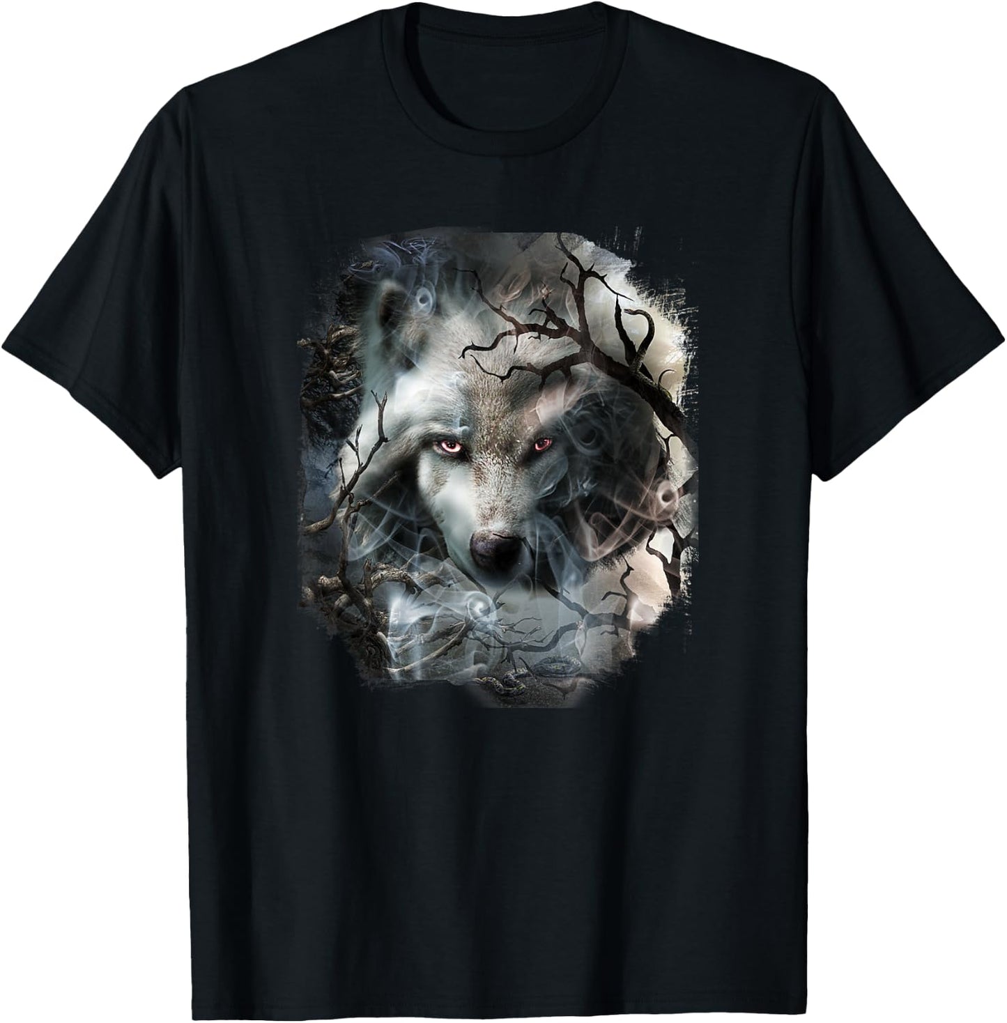 Forest Tree Wolf Face Noir T-Shirt - T-Shirt | Black