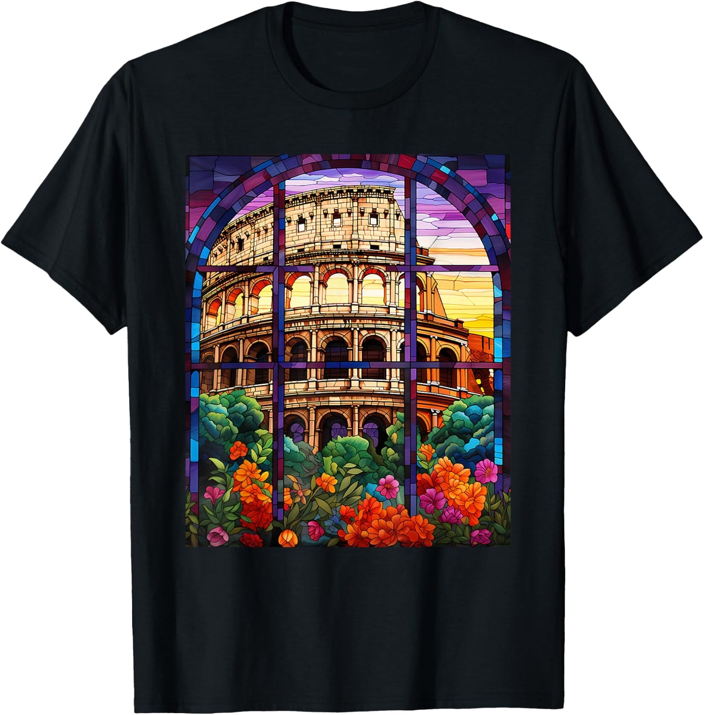 Stained Glass Style Roman Colosseum T-Shirt - T-Shirt | Black