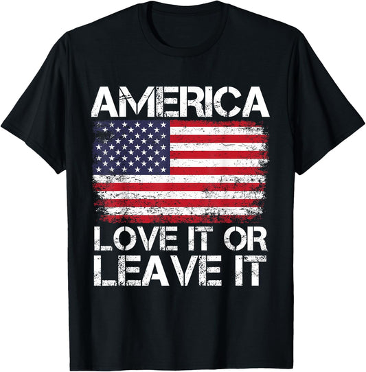 American Flag America Love It Or Leave It' USA Flag T-Shirt - T-Shirt | Black