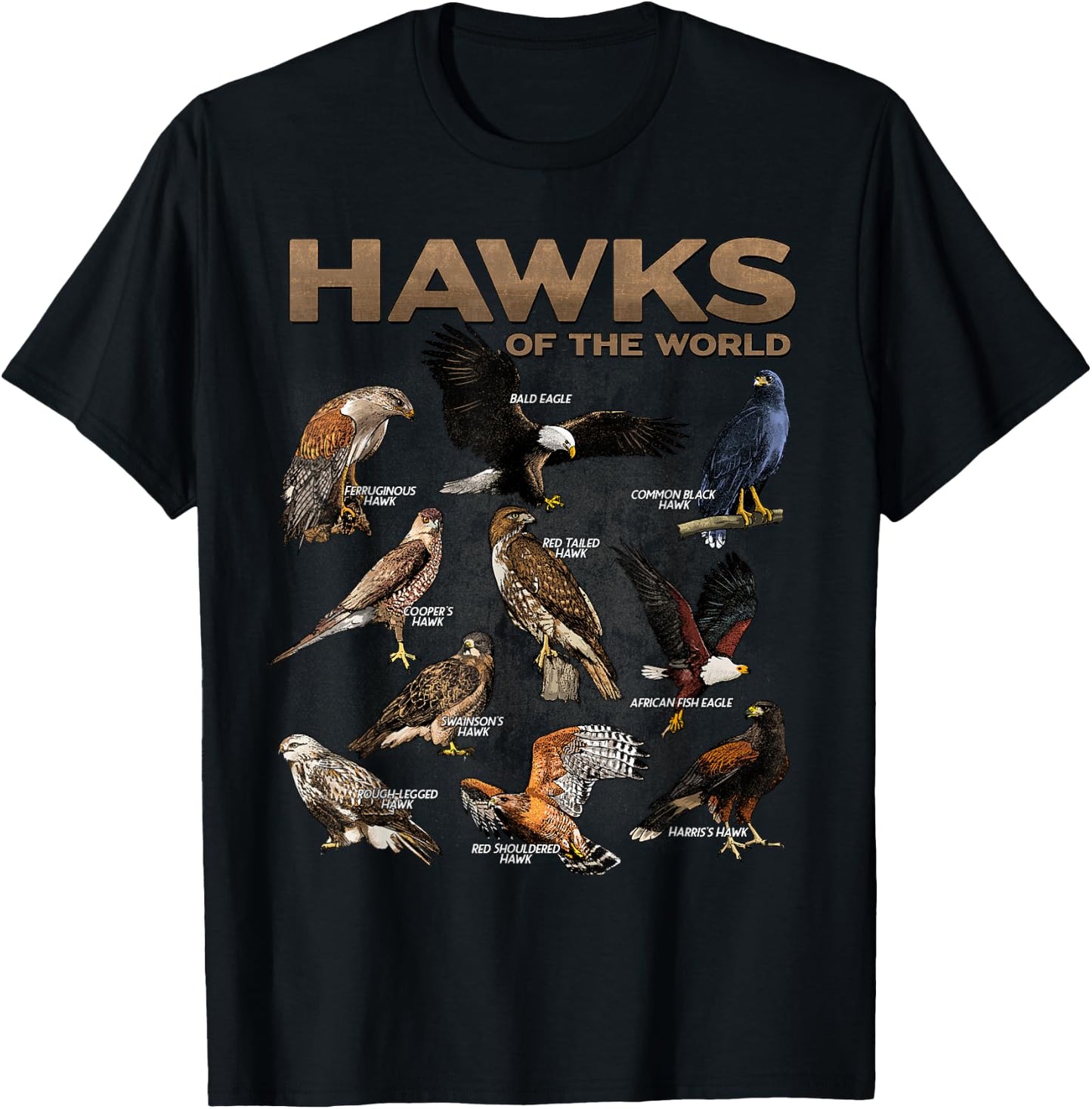 Hawks Animals of the World Educational Birds of Prey Birder T-Shirt - T-Shirt | Black