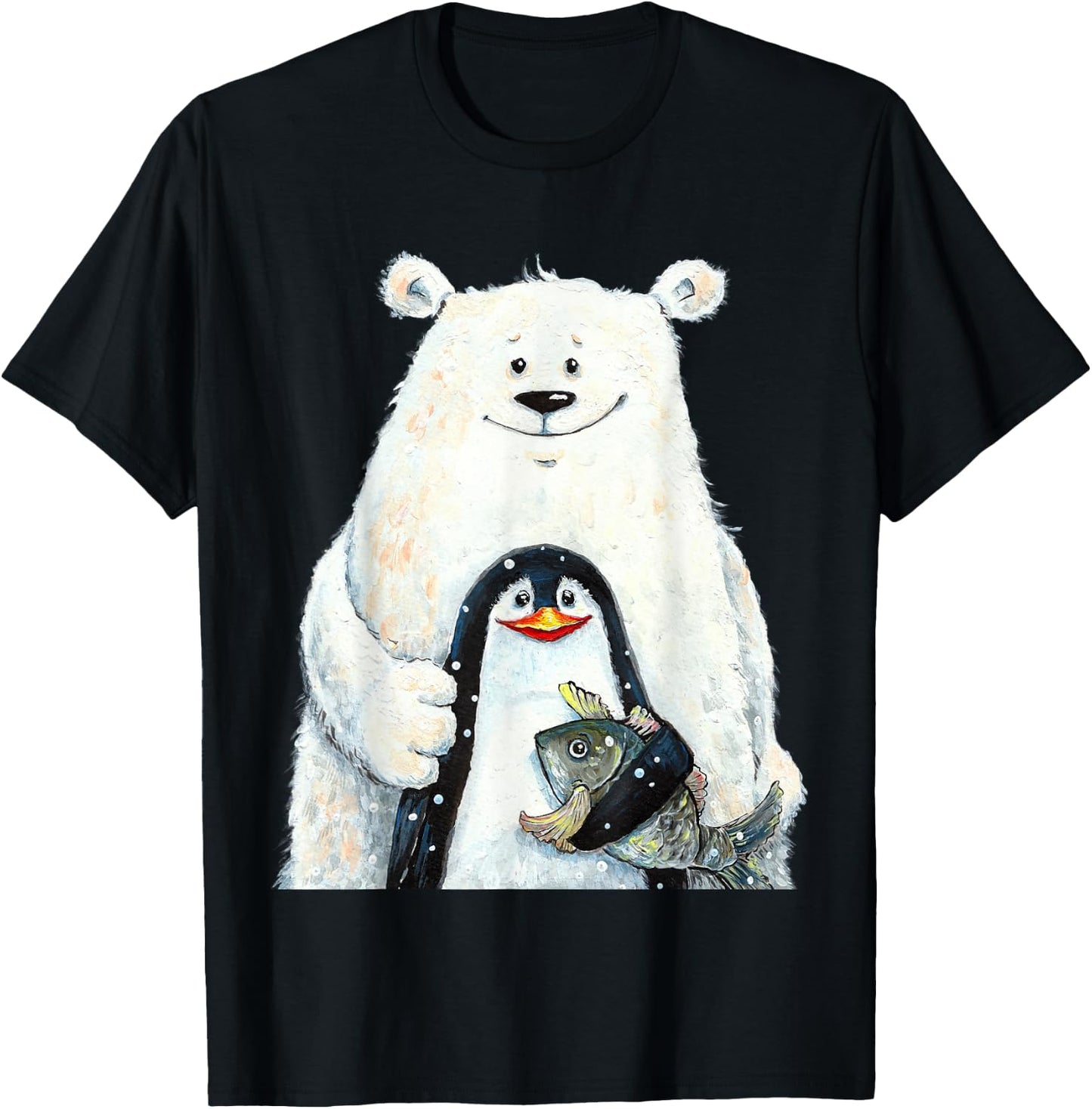 cute Polar bear and penguin bird fish lovers animal friends T-Shirt - T-Shirt | Black
