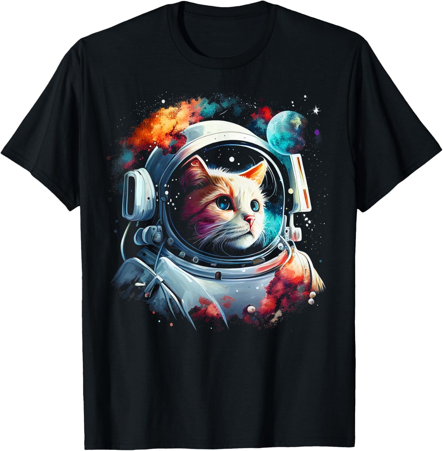 Astronaut Cat or Funny Space Cat on Galaxy Cat Lover Women Kids T-Shirt - T-Shirt | Black