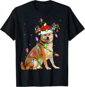 Shiba Inu Dog Lover Xmas Lighting Santa Shiba Inu Christmas T-Shirt - T-Shirt | Black